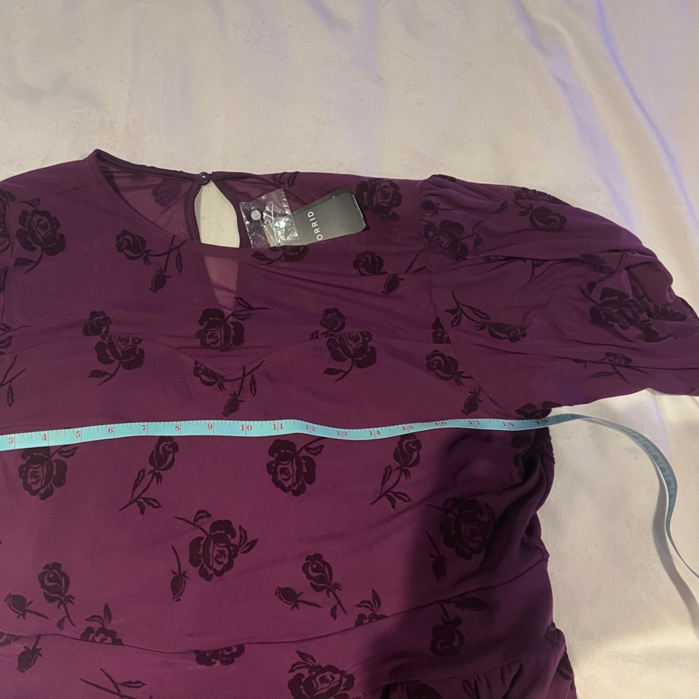 Torrid Deep Purple Floral Fit & Flair Midi Dress With Bell Sleeves.  NWT - Picture 5 of 7